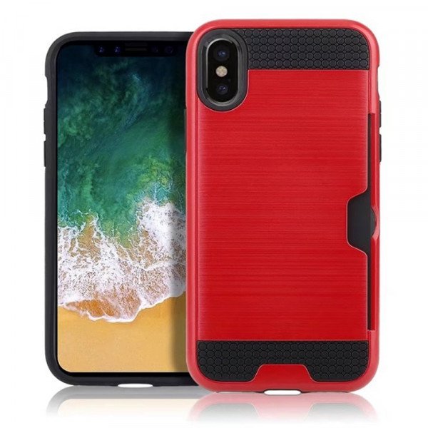 Wholesale iPhone X (Ten) Credit Card Armor Hybrid Case (Red)